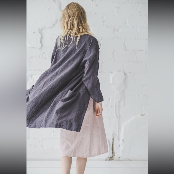 FLAX Linen Coat with pockets Oversized linen blazer - Picture 8 of 10